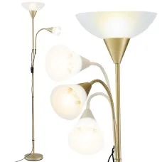 Artiss 180cm Gold Floor Lamp with Reading Light Mother and Child Dual Switch E27 E14 Flexible Gooseneck