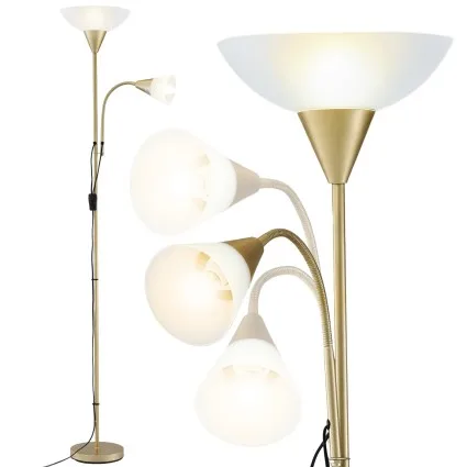 Artiss 180cm Gold Floor Lamp with Reading Light Mother and Child Dual Switch E27 E14 Flexible Gooseneck
