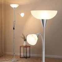 Artiss Floor Lamp Mother and Child Silver Metal 180cm Modern Reading Light with Adjustable Arm and Stable Base