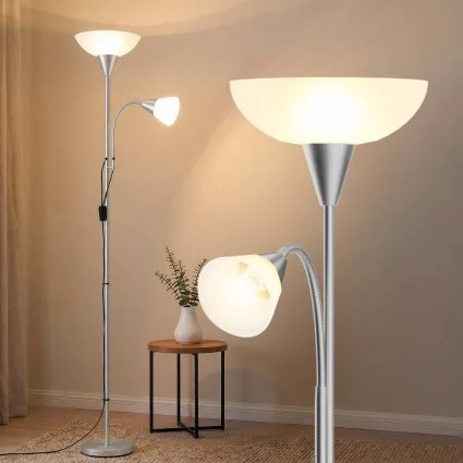Artiss Floor Lamp Mother and Child Silver Metal 180cm Modern Reading Light with Adjustable Arm and Stable Base