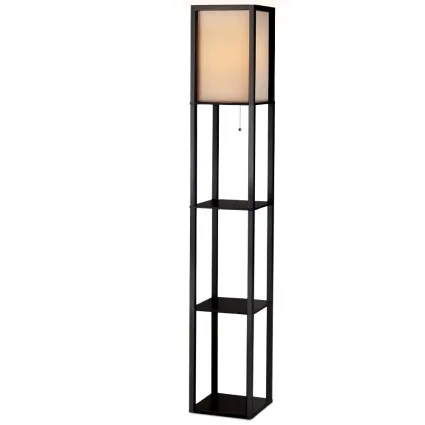 Artiss Vintage Black Floor Lamp with 3 Tier MDF Shelves, NC Lacquer Finish, 160cm Tall, LED Compatible, for Home Decor
