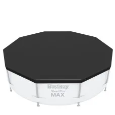 Bestway 3.05m Round Pool Cover, Durable UV-Resistant PVC, Fits Above-Ground Pools, Rope Ties & Drain Holes Included
