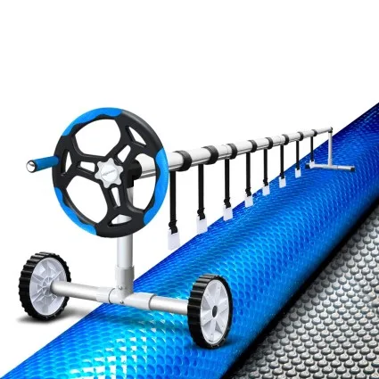 Aqua Buddy 10.5x4.2m Silver Solar Pool Cover & Blue Roller Set, 500 Micron, Aluminium, Reduces Evaporation & Costs