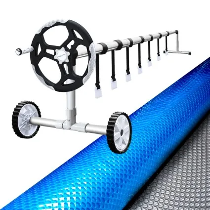 Aqua Buddy Pool Cover & Roller Set, Aluminium, 11x4.8m, Silver, Solar Blanket, 500 Micron, Energy-Saving Design