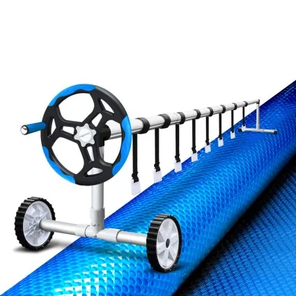 Aqua Buddy Pool Cover & Roller Set, Aluminium, 11x4.8m, Blue, 500 Micron Solar Blanket, Energy-Saving, UV Resistant