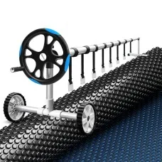 Aquabuddy 500 Micron Solar Pool Cover 6.5m x 3m with Adjustable Aluminium Blue Roller and Black Underside