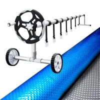 Aqua Buddy Pool Cover & Roller Set, Aluminium, 8x4.2m, Blue & Silver, 400 Micron, Solar Blanket for Aussie Pools