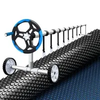 Aquabuddy 600 Micron Solar Pool Cover 8x4.2m with Blue Roller 5.55m Blue and Black