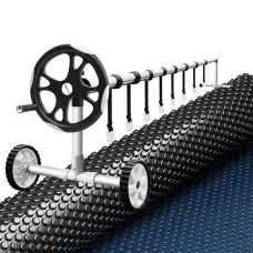 Aquabuddy 600 Micron Solar Pool Cover 8x4.2m with 5.55m Adjustable Roller Bubble Blanket Black