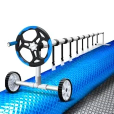 Aqua Buddy 500 Micron Pool Cover & Aluminium Roller Set 8.5x4.2m - Solar Blanket with Silver/Blue Design, 5-Year Warranty