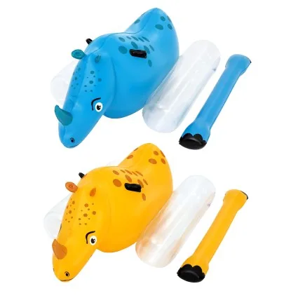Bestway Kids Rhino Inflatable Ride-On Pool Float Set of 2 with Boppers 45kg Blue and Yellow Ages 3–12 Years