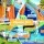 AirMyFun Kids Inflatable Water Park with Double Slides, Climbing Wall & Cannon 465x430cm PVC Outdoor Castle