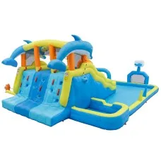 Keezi Inflatable Water Park Kids Pool with Three Slides 4m x 5.65m Outdoor Play Centre