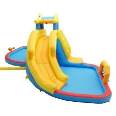 Keezi Inflatable Kids Water Park Dual Water Slides Climbing Wall Football Basketball Outdoor Play Blue