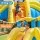 Keezi Inflatable Kids Water Park Dual Water Slides Climbing Wall Football Basketball Outdoor Play Blue