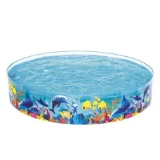 Bestway Kids Pool 244x46cm Rigid, No-Inflate, Easy Setup, Sturdy PVC Vinyl, Marine Graphics, Repair Patch Included