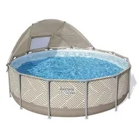 Bestway 396cm Round Steel Above Ground Pool Set with Canopy, Ladder, Filter Pump and 11,133L Capacity Brown