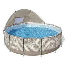 Bestway 396cm Round Steel Above Ground Pool Set with Canopy, Ladder, Filter Pump and 11,133L Capacity Brown