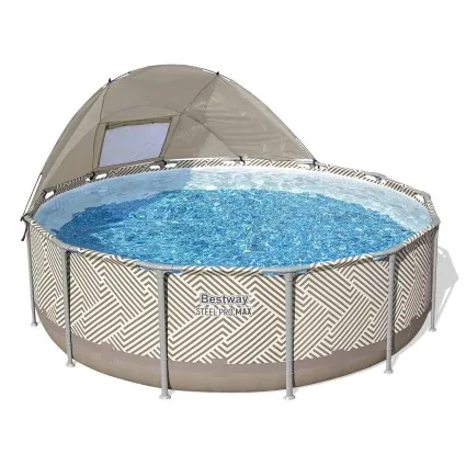 Bestway 396cm Round Steel Above Ground Pool Set with Canopy, Ladder, Filter Pump and 11,133L Capacity Brown