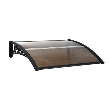 Instahut 0.8mx1m Brown Window Door Awning - UV & Rain Resistant, Modern Design, PC Panel & Aluminium Bars, Easy Install