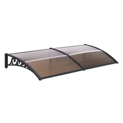 Instahut 0.8mx2m Brown Window Door Awning, UV & Rain Resistant, Durable PC Panel with Aluminium Bars, Easy Install