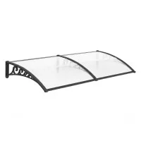 Instahut 0.8m x 2m Transparent Window Door Awning PC Panel Aluminium Bars Black Brackets UV Rain Resistant