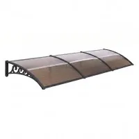 Instahut 0.8m x 3.0m Brown PC Panel Window and Door Awning with Aluminium Bars UV Rain Resistant DIY Canopy