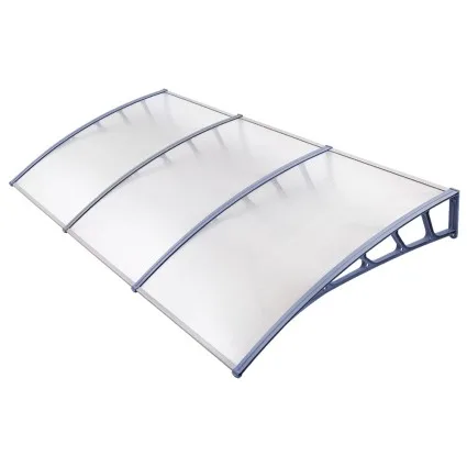 Instahut 1.5 x 3m Window Door Awning Canopy Clear PC Panel Grey Brackets Aluminium Bars UV Rain Resistant