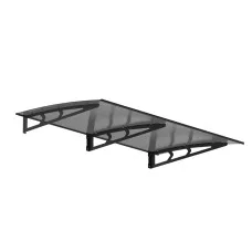 Instahut 1m x 2m Grey Window Door Awning Canopy - Solid Polycarbonate Panel with Metal Frame, UV & Rain Resistant