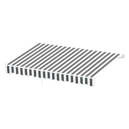 Instahut Retractable Folding Arm Awning 4x3M, Grey/White - UV-Resistant Polyester, Aluminium Frame, Manual Sunshade