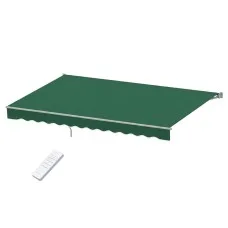 Instahut Motorised Folding Arm Awning 5m x 3m Dark Green Sunshade with Remote Control