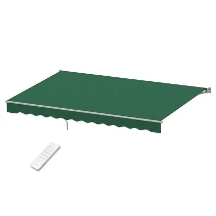 Instahut Motorised Folding Arm Awning 5m x 3m Dark Green Sunshade with Remote Control