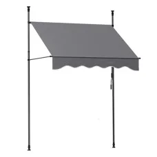 Instahut Retractable Pivot Arm Awning 2m x 1.8m Window Door Canopy Outdoor with Adjustable Height Grey