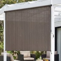 Instahut 3x2.5M Brown Outdoor Blinds: UV-Resistant, Light-Filtering Roll Down Awning with Aluminium Valance & Hand Crank