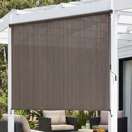 Instahut 3x2.5M Brown Outdoor Blinds: UV-Resistant, Light-Filtering Roll Down Awning with Aluminium Valance & Hand Crank