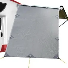Weisshorn Caravan Privacy Screen End Wall 1.95 x 2.2M Grey, 180gsm PE, UV Sun Shade Awning, Water-Repellent, Re