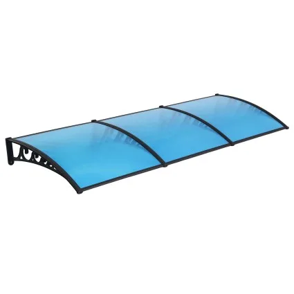 Instahut Window Door Awning 1x3m Blue UV Rain Resistant Aluminium Brackets PC Panel Stylish DIY Canopy