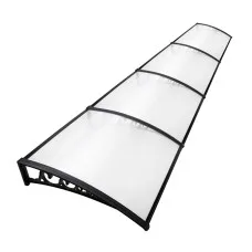 Instahut 1x4m Transparent Window Door Awning, 5mm Polycarbonate Panel, UV Resistant, with Black Plastic Brackets
