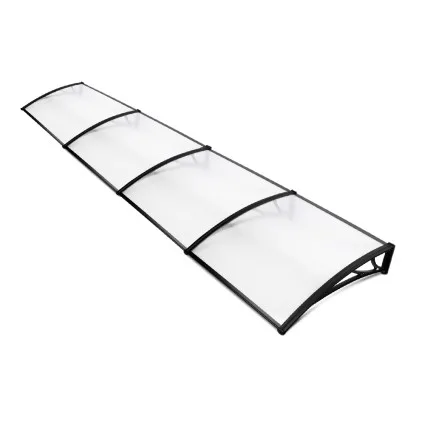 Instahut 1m x 4m Transparent Window Awning & Door Canopy, Black Plastic Frame, UV-Resistant, Durable Polycarbonate Sheet