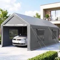 Instahut 3 x 6.1m Portable Carport Canopy Galvanised Steel Frame 150G PE Grey Shelter with Walls Doors
