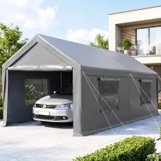 Instahut 3 x 6.1m Portable Carport Canopy Galvanised Steel Frame 150G PE Grey Shelter with Walls Doors