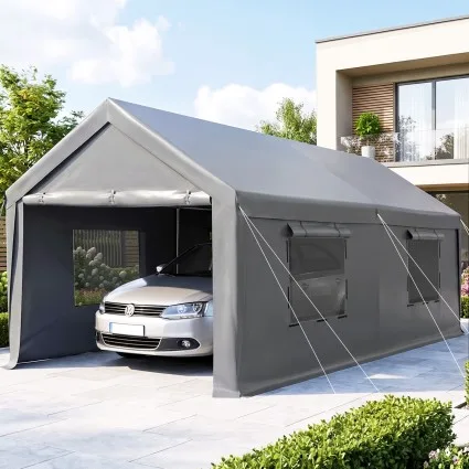 Instahut 3 x 6.1m Portable Carport Canopy Galvanised Steel Frame 150G PE Grey Shelter with Walls Doors