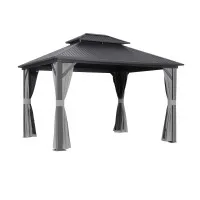 Instahut 3m x 3.65m Gazebo Outdoor Steel Frame Canopy with Mosquito Mesh Walls Curtains Double Roof Grey