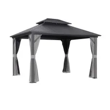 Instahut 3m x 3.65m Gazebo Outdoor Steel Frame Canopy with Mosquito Mesh Walls Curtains Double Roof Grey