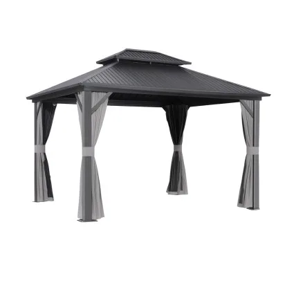 Instahut 3m x 3.65m Gazebo Outdoor Steel Frame Canopy with Mosquito Mesh Walls Curtains Double Roof Grey