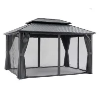 Instahut 3m x 4.25m Gazebo Hardtop Steel Roof Outdoor Pavilion with Curtains Grey