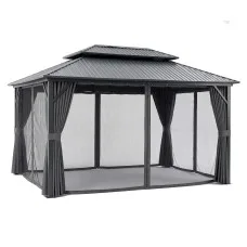 Instahut 3m x 4.25m Gazebo Hardtop Steel Roof Outdoor Pavilion with Curtains Grey