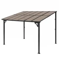 Instahut Lean-To Pergola 356cm x 275cm Brown Polycarbonate Wall Mounted Patio Cover with Aluminium Frame