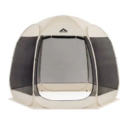 Instahut Pop Up Screen Tent 280cm Six Person Mesh Gazebo with Oxford Roof and Two Way Zippers Beige