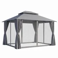 Instahut 3x3m Outdoor Gazebo with Steel Frame, Double Roof, Curtains and Removable Flyscreens Grey